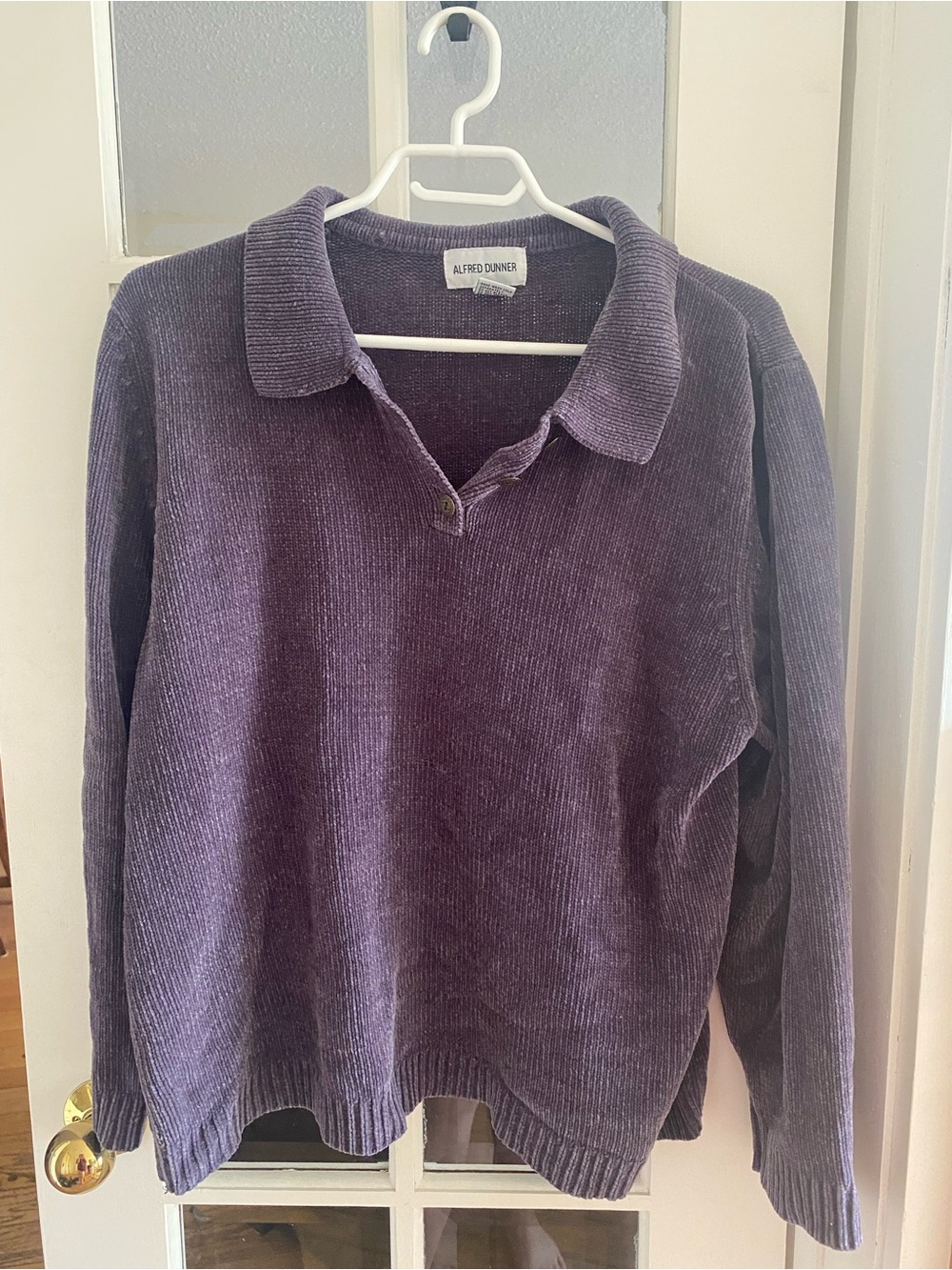 Alfred Dunner Deep Purple Polo-Collar V-Neck Sweater